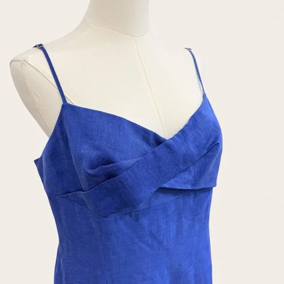 Muse by Marchesa SZ 12 Hydrangea A-Line Sleeveless Linen Blend Dress Agean Blue - Picture 5 of 16